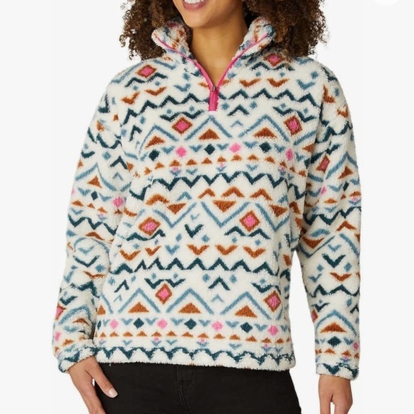 Eddie Bauer Women's Vanilla Aztec Ultra Soft Fleece 1/4 Zip Long Sleeve Pullover - Picture 1 of 7